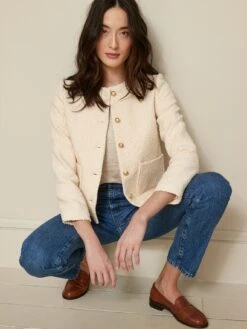 Veste Sans Col Tweed Femme