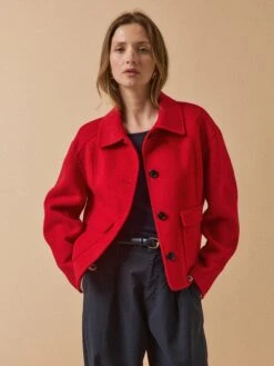 Veste Boutonnée Lainage Double Face Femme