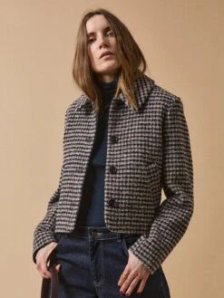 Veste Boutonnée Tweed Carreaux Femme