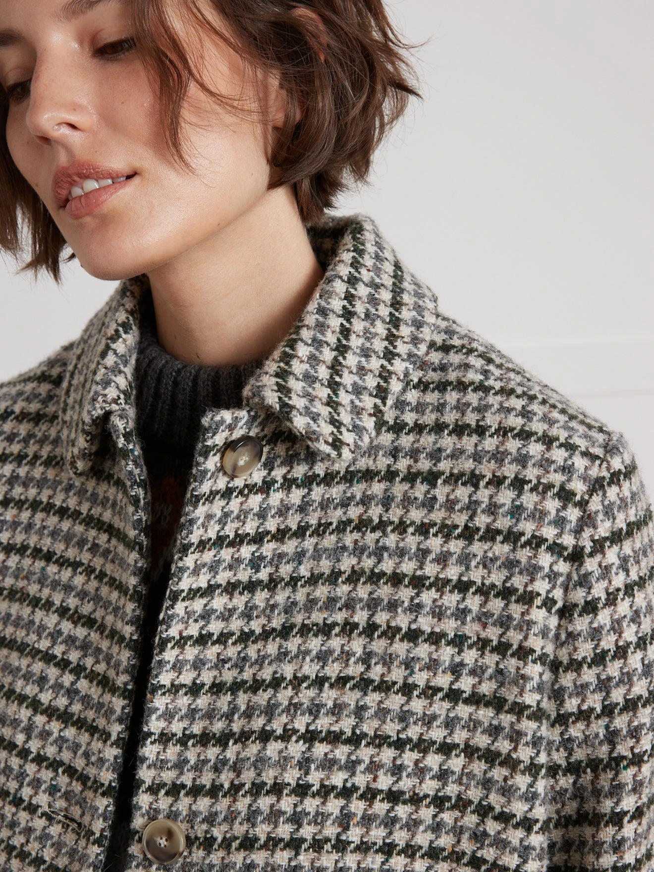 Manteau Court Lainage Pied De Coq Femme 6 Manteau Court Lainage Pied De Coq Femme â Image 4