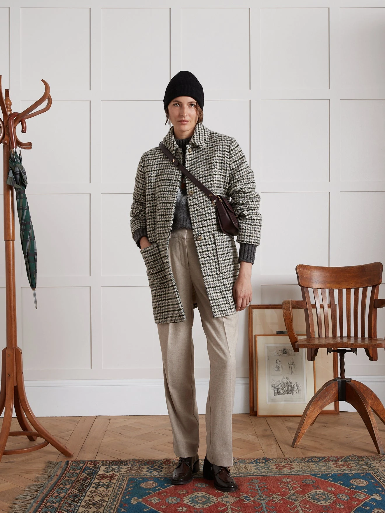 Manteau Court Lainage Pied De Coq Femme 8 Manteau Court Lainage Pied De Coq Femme â Image 6