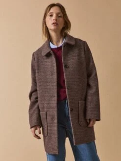 Manteau Court Lainage Carreaux Femme