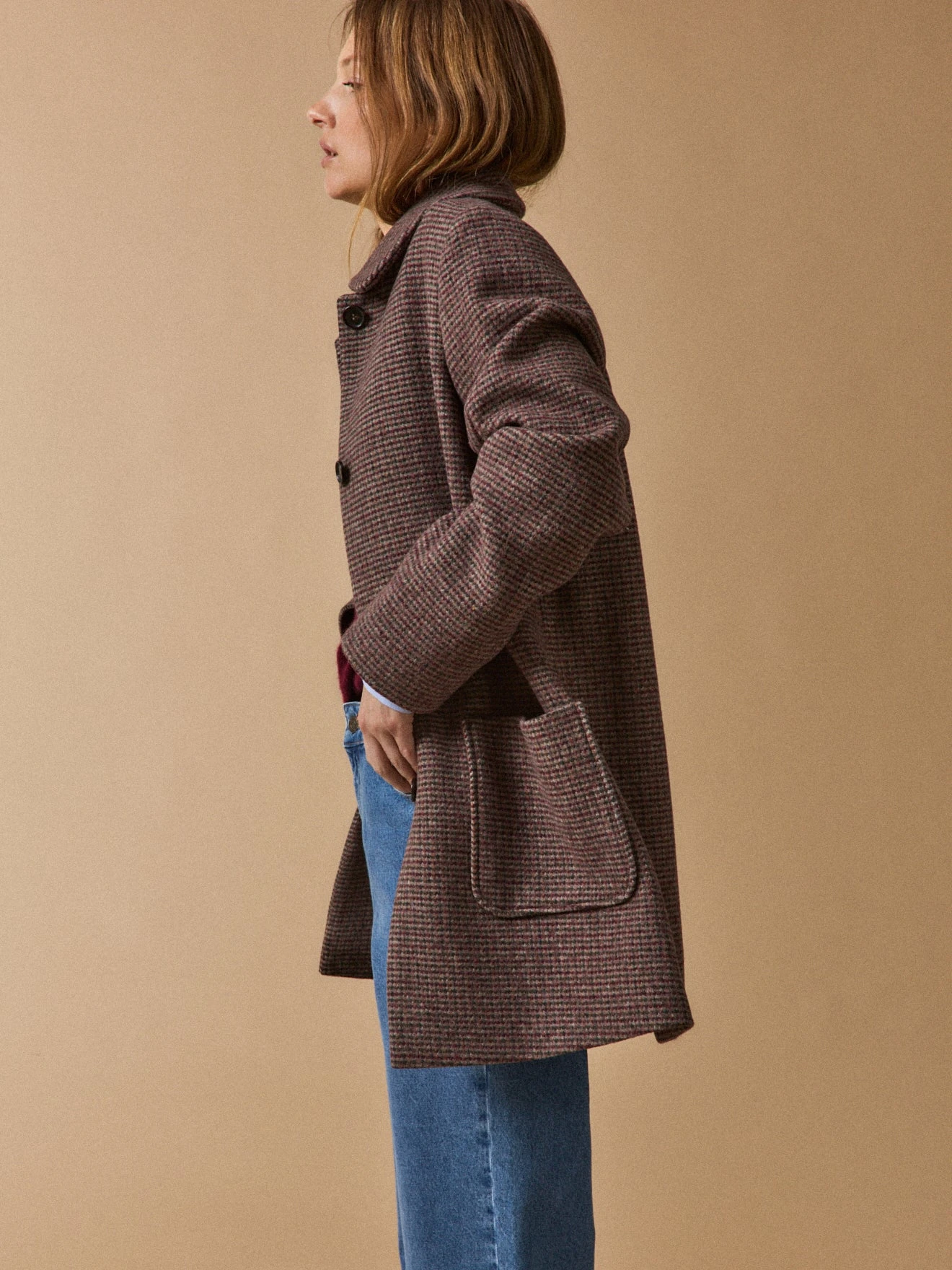 Manteau Court Lainage Carreaux Femme 4 Manteau Court Lainage Carreaux Femme – Image 2