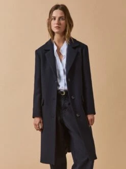 Manteau Long Col Tailleur Lainage Uni Femme