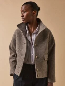 Manteau Court Lainage Chevrons Femme