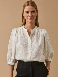 Blouse Coton Brodée Fleurs 3D Femme