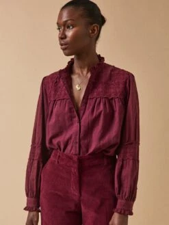 Blouse Trousseau Brodée Femme Col Volanté