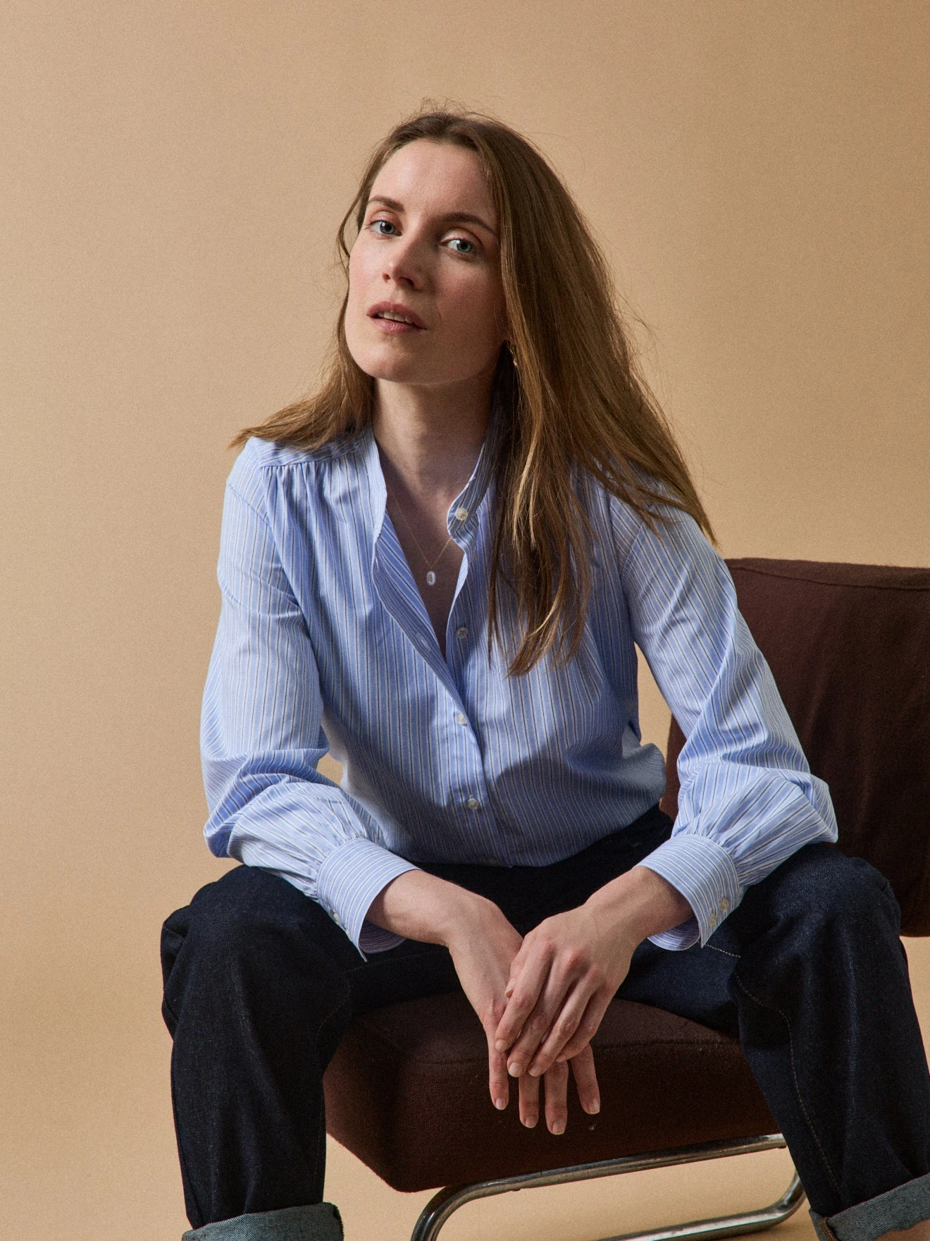 Chemise Popeline Rayée Col Lavallière Femme 7 Chemise Popeline Rayée Col Lavallière Femme – Image 5