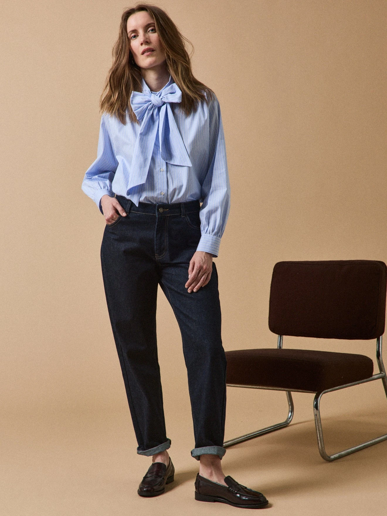 Chemise Popeline Rayée Col Lavallière Femme 8 Chemise Popeline Rayée Col Lavallière Femme – Image 6