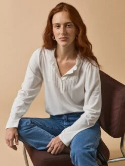 T-shirt Col Volanté Femme Modal Et Coton Biologique