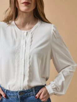 T-shirt Boutonné Brodé Femme Modal Et Coton Biologique -Cyrillus Boutique 01017 1074 1003 PO DP F12X