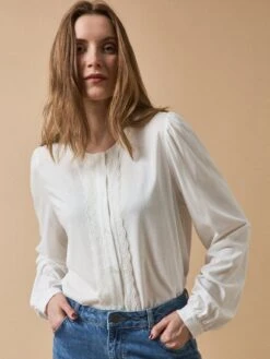 T-shirt Boutonné Brodé Femme Modal Et Coton Biologique