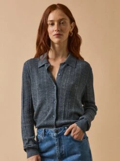 Gilet Col Chemise Ajouré Femme