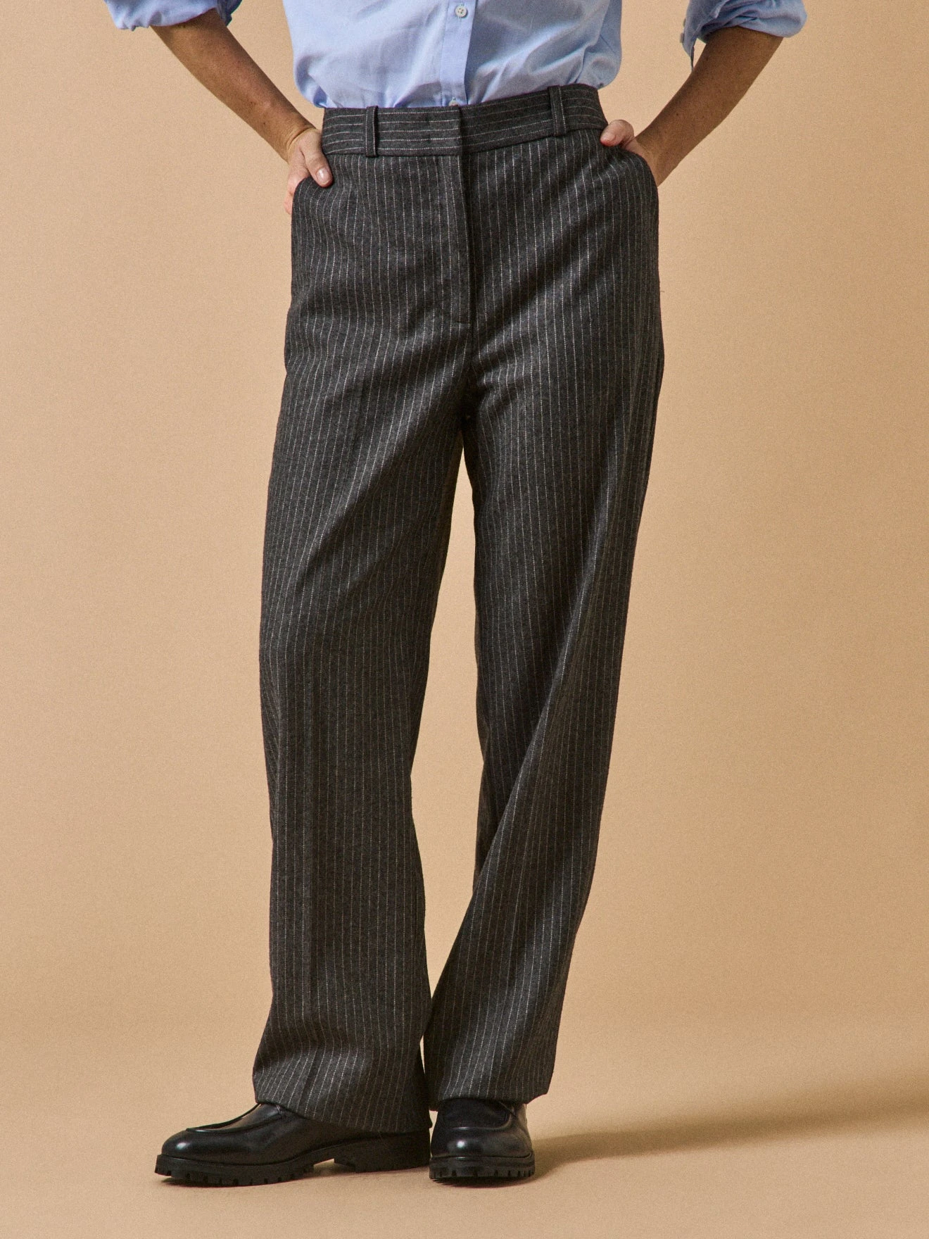 Pantalon Droit Tailleur Lainage Rayé Femme Alma 3 Pantalon Droit Tailleur Lainage Rayé Femme Alma