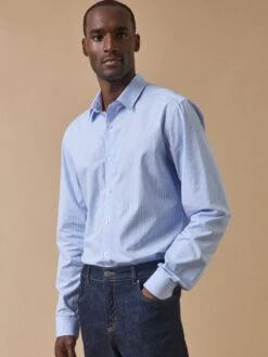 Chemise Popeline Rayée Homme Coupe Ajustée