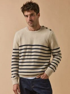 Pull Marinière Homme Laine Mélangée