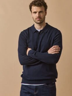 Pull Fin Col Polo Laine Mérinos Homme