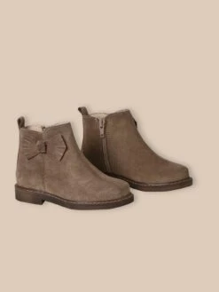 Boots Noeud En Cuir Velours Fille